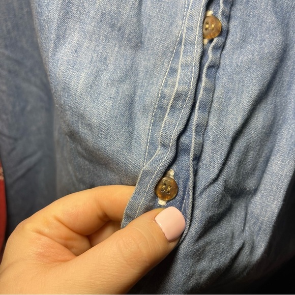 Vintage American blue men denim bandana red print long sleeve men button down XL - Picture 4 of 7